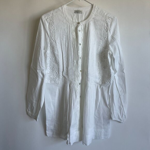 Portray Berlin Womens White Long-Sleeve Button-Up Embroidered Tunic Top Sz GB 10 - Picture 1 of 10